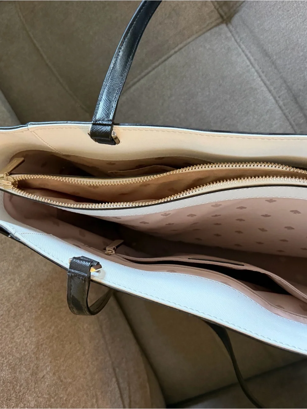 kate spade cream/tan tote with black trim